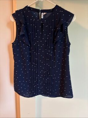 Elle Navy Sleeveless Polka Dot Pintuck Blouse